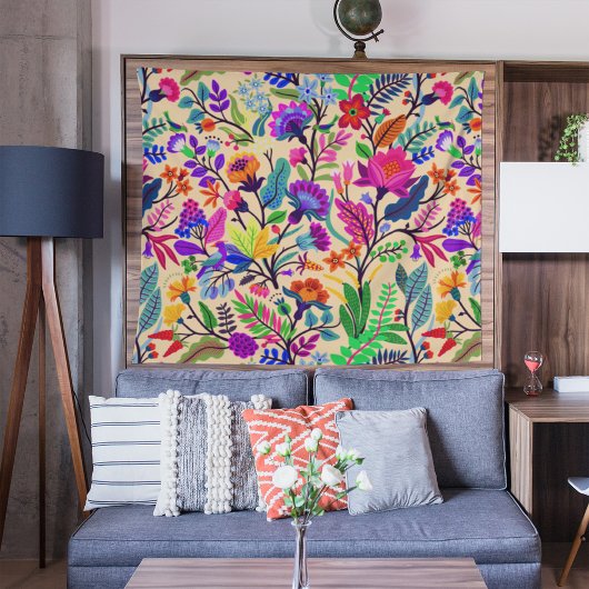 フローラカラフルイラストレーション花プリント模様 タペストリー