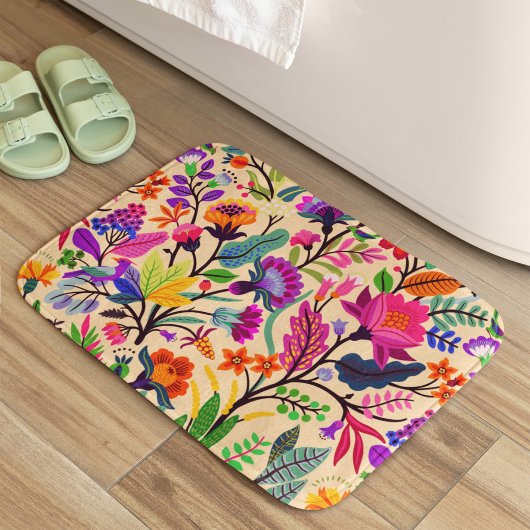 フローラカラフルイラストレーション花プリント模様 バスマット
