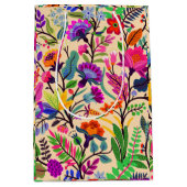 フローラカラフルイラストレーション花プリント模様 ミディアムペーパーバッグ (正面)