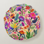 フローラカラフルイラストレーション花プリント模様 ラウンドクッション (裏面)