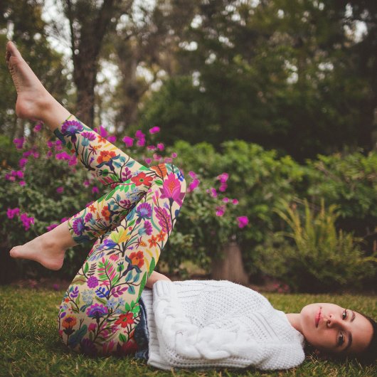 フローラカラフルイラストレーション花プリント模様 レギンス