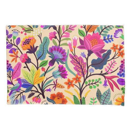 フローラカラフルイラストレーション花プリント模様 枕カバー (正面)