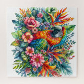 フローラカラフルオウムの水色 ジグソーパズル (横)