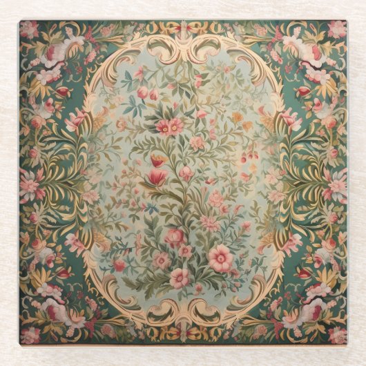 フローラカラフルオリエンタルカーペット ガラスコースター (正面)