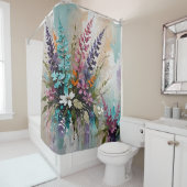 フローラカラフルオンブルーベージュホワイトラベンダー シャワーカーテン (インサイチュ)