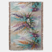 フローラカラフルオンブルーベージュホワイトラベンダー スローブランケット (正面縦)