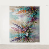 フローラカラフルオンブルーベージュホワイトラベンダー タペストリー (正面)