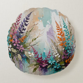 フローラカラフルオンブルーベージュホワイトラベンダー ラウンドクッション