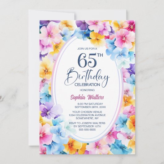 フローラカラフルオーバル65th誕生日パーティー 招待状 (正面)