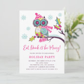 フローラカラフルクリスマスフクロウホリデーパーティー 招待状 (スタンド正面)