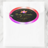 フローラカラフルグリッターブラック製品ラベルのロゴ 楕円形シール (バッグ)