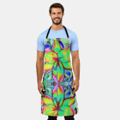 フローラカラフルグリーンピンキユリ熱帯花 エプロン (着用した状態)