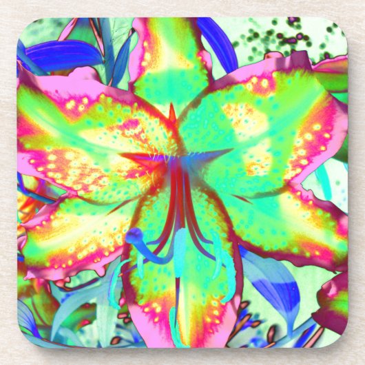 フローラカラフルグリーンピンキユリ熱帯花 コースター (正面)