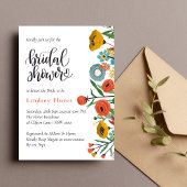 フローラカラフルグリーンリー水彩ブライダルシャワー 招待状