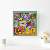 フローラカラフルコラージュ スクエア壁時計 (ホーム)