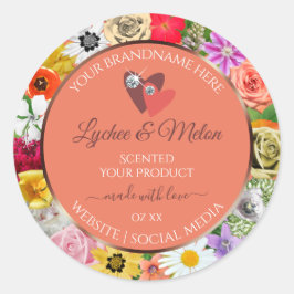 フローラカラフルサーモン製品ラベルとハート ラウンドシール