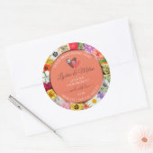 フローラカラフルサーモン製品ラベルとハート ラウンドシール (封筒)