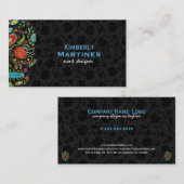 フローラカラフルシュガースカル&ブラックダマスク 名刺 (正面/裏面)