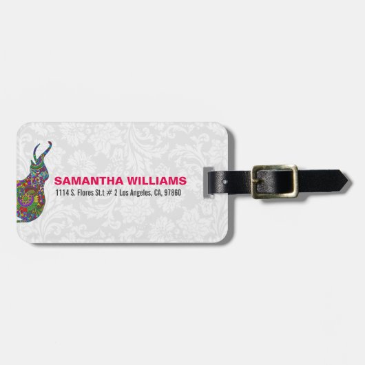 フローラカラフルゾウ白ダマスク ラゲッジタグ (正面横)