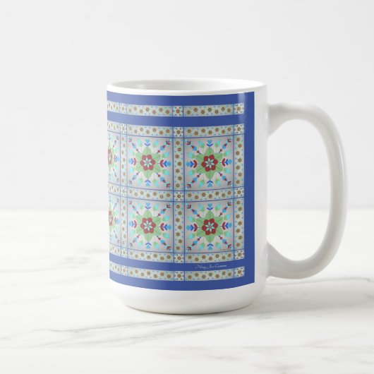 フローラカラフルタイルのパターンマグカップ(Dk青) コーヒーマグカップ (右)