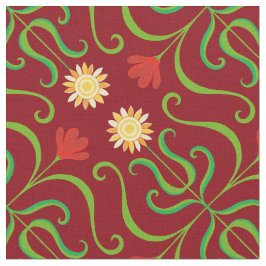 フローラカラフルダマスクひまわり柄かわいいフォーク ファブリック