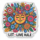 フローラカラフルデザインに笑顔の太陽 シール (正面)