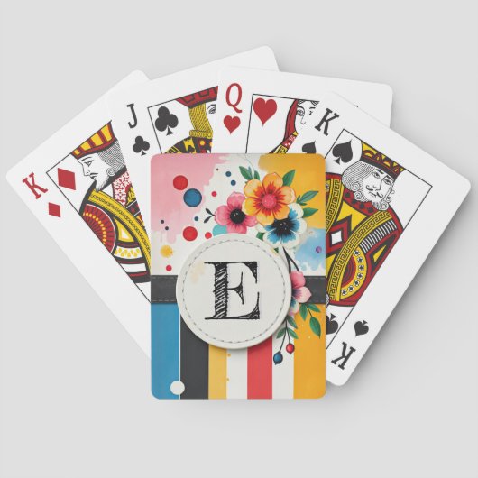 フローラカラフルデザインサークルフレームシックモノグラム トランプ (裏面)