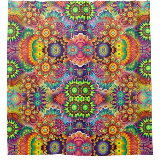 フローラカラフルデザインブーケマンダラパターン シャワーカーテン (正面)