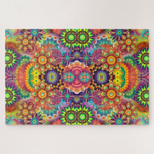 フローラカラフルデザインブーケマンダラ ジグソーパズル (横)