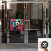 フローラカラフルパンダ熊フェイクステンドグラス ウィンドウサイン (オフィスドア)