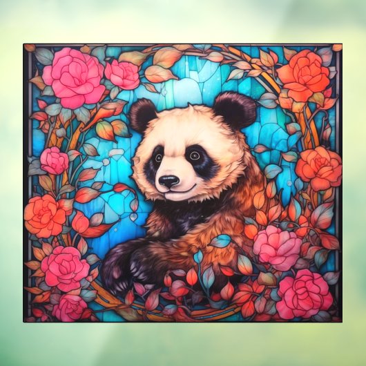 フローラカラフルパンダ熊フェイクステンドグラス ウィンドウサイン (シート3)