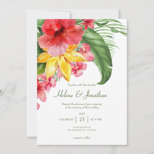 フローラカラフルビーチ熱帯行先結婚式 招待状 (正面)