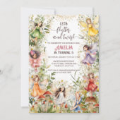 フローラカラフルピクシー妖精&マッシュルーム誕生日 招待状 (正面)