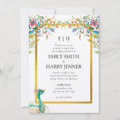 フローラカラフルピーコック金ゴールド庭園の結婚式 招待状 (正面)