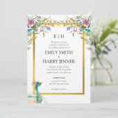 フローラカラフルピーコック金ゴールド庭園の結婚式 招待状 (スタンド正面)