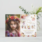 フローラカラフルフェアリープリンセス4th誕生日の写真 招待状 (スタンド正面)