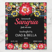 フローラカラフルフォークアートサンガ結婚リアズ ワインラベル (シングルラベル)