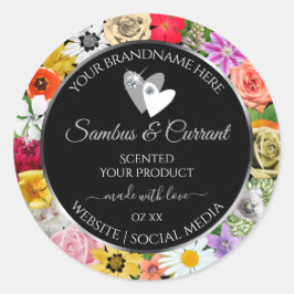 フローラカラフルブラック製品ラベルとハート ラウンドシール