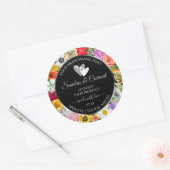 フローラカラフルブラック製品ラベルとハート ラウンドシール (封筒)