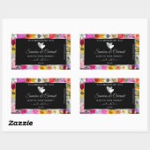 フローラカラフルブラック製品ラベルとハート 長方形シール (シート)