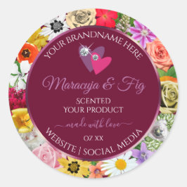 フローラカラフルブルゴーニュ製品ラベルとハート ラウンドシール