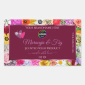 フローラカラフルブルゴーニュ製品ラベルハートロゴ 長方形シール (正面)