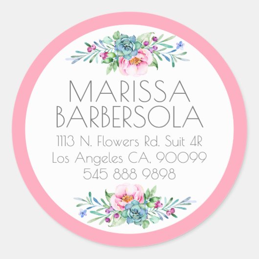 フローラカラフルブーカーウォーターカラーイラストレーション ラウンドシール (正面)