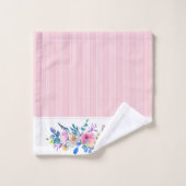 フローラカラフルブーケとピンクストライプ色 バスタオルセット (ウォッシュタオル)
