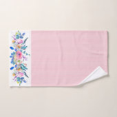 フローラカラフルブーケとピンクストライプ色 バスタオルセット (ハンドタオル)