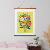 フローラカラフルブーケイラストレーション | ボタモダンー 吊り下げ型タペストリー (寝室)
