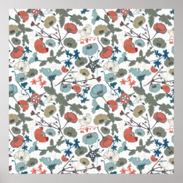 フローラカラフルプレジャーブルーオレンジグリーン ポスター