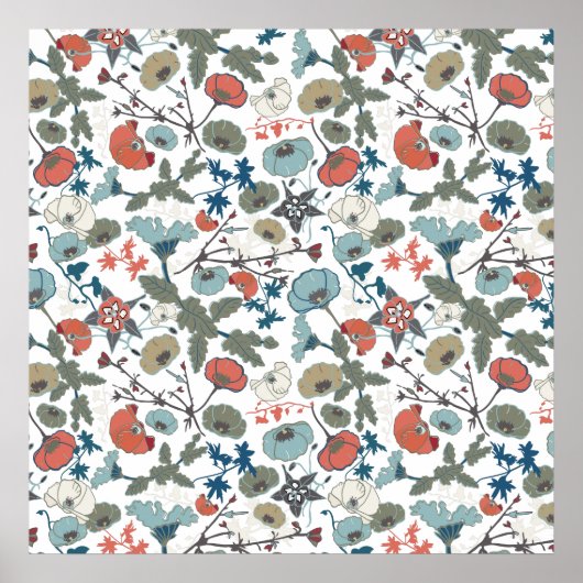 フローラカラフルプレジャーブルーオレンジグリーン ポスター (正面)