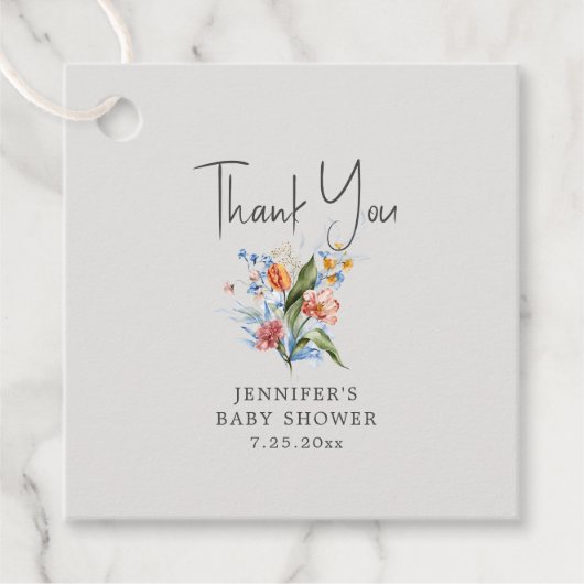 フローラカラフルベビーシャワーメッセージカード フェイバータグ (正面)