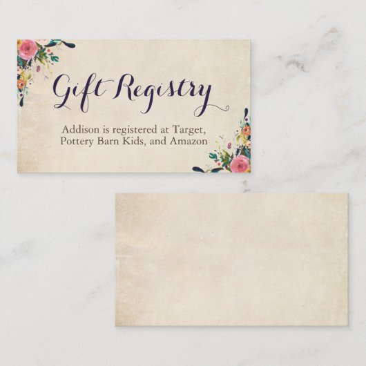 フローラカラフルベビーシャワーレジストリ挿入カード エンクロージャーカード (正面/裏面)